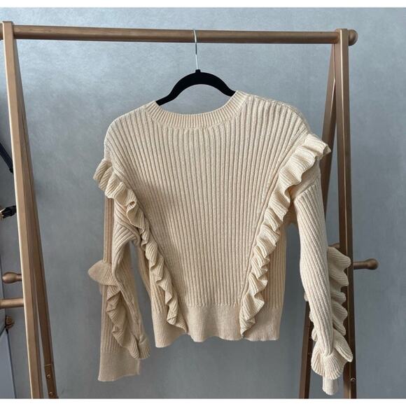 Tularosa x Revolve Quinn Ruffle Ribbed Crewneck Sweater Size Small Metallic Fall - Picture 5 of 7